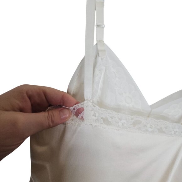Vintage Coquette White Lace Satin Slip Night Dress Adjustable Straps 34 Sheer - Picture 4 of 11